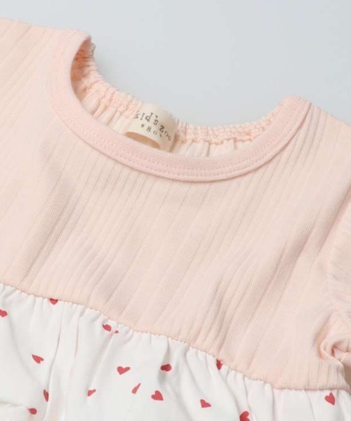 kids zoo(キッズズー)の「ハート柄レース切替半袖Tシャツ(Tシャツ/カットソー・キッズ・オフホワイト/ピンク・80/90)」の5枚目の写真