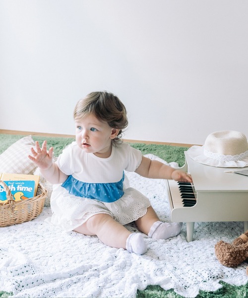 kids zoo(キッズズー)の「ハート柄レース切替半袖Tシャツ(Tシャツ/カットソー・キッズ・オフホワイト/ピンク・80/90)」の13枚目の写真
