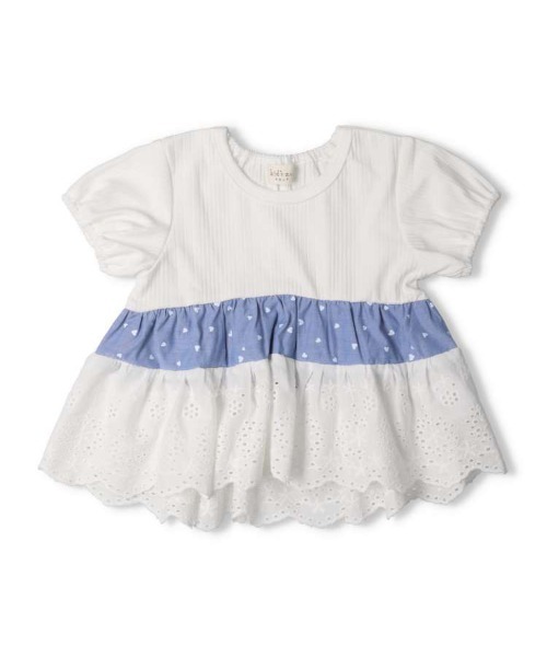 kids zoo(キッズズー)の「ハート柄レース切替半袖Tシャツ(Tシャツ/カットソー・キッズ・オフホワイト/ピンク・80/90)」の3枚目の写真