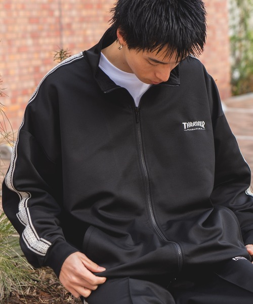 THRASHER(スラッシャー)の「【THRASHER/スラッシャー】ジャガードテープ サイドライン ジャージトラックジャケット(ジャージ・メンズ・ホワイト/ブラック・MEDIUM/X-LARGE/LARGE)」の2枚目の写真