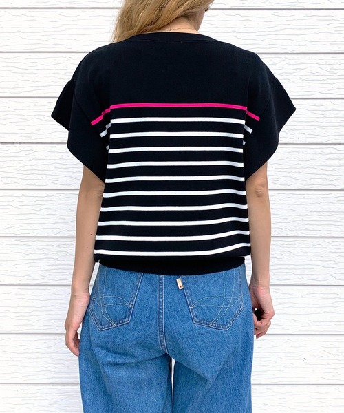 Q(キュー)の「フレンチスリーブパネルボーダーニット(ニット/セーター・レディース・ホワイト系/ブラック系・MEDIUM)」の9枚目の写真