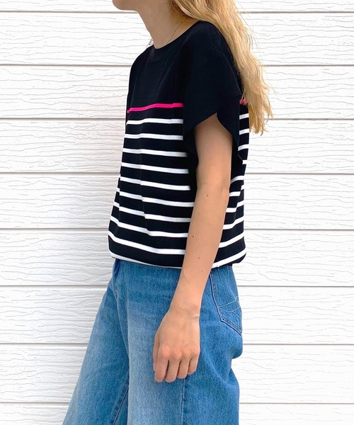 Q(キュー)の「フレンチスリーブパネルボーダーニット(ニット/セーター・レディース・ホワイト系/ブラック系・MEDIUM)」の8枚目の写真