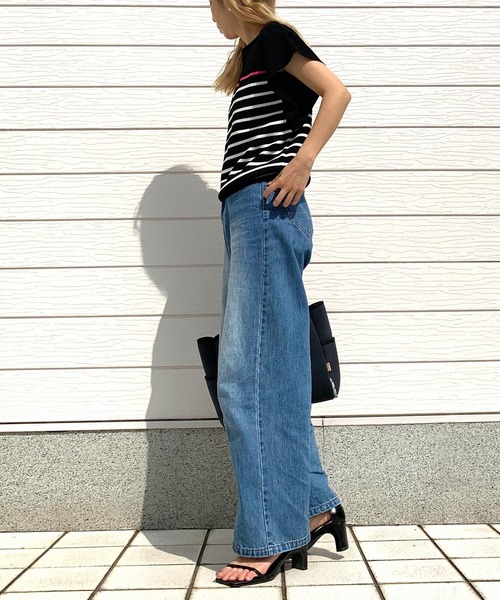 Q(キュー)の「フレンチスリーブパネルボーダーニット(ニット/セーター・レディース・ホワイト系/ブラック系・MEDIUM)」の13枚目の写真