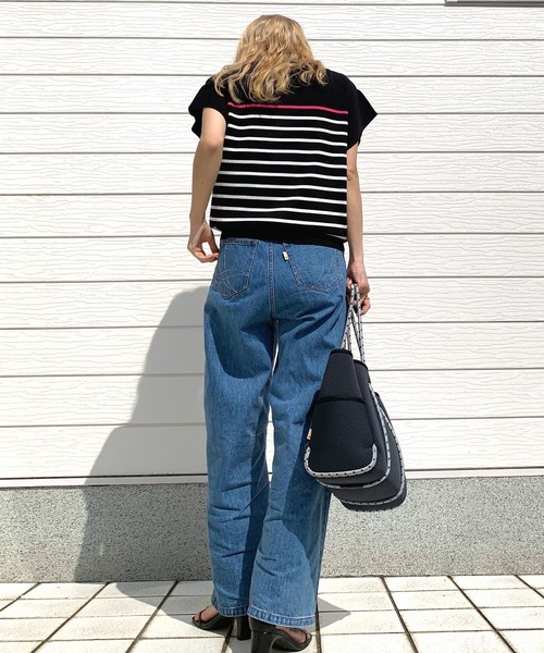 Q(キュー)の「フレンチスリーブパネルボーダーニット(ニット/セーター・レディース・ホワイト系/ブラック系・MEDIUM)」の14枚目の写真