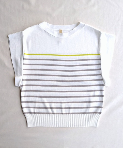 Q(キュー)の「フレンチスリーブパネルボーダーニット(ニット/セーター・レディース・ホワイト系/ブラック系・MEDIUM)」の18枚目の写真