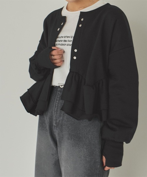 Ys フリル裾 カーディガン サイズ2 黒 2way裾フリルショートプルオーバー/カーディガン（カーディガン/ボレロ