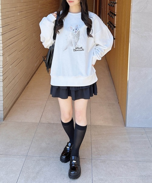 INGNI(イング)の「装飾リボン付ねこスウェットトップス(スウェット・レディース・オフホワイト/ライトピンク/オートミール・M)」の7枚目の写真