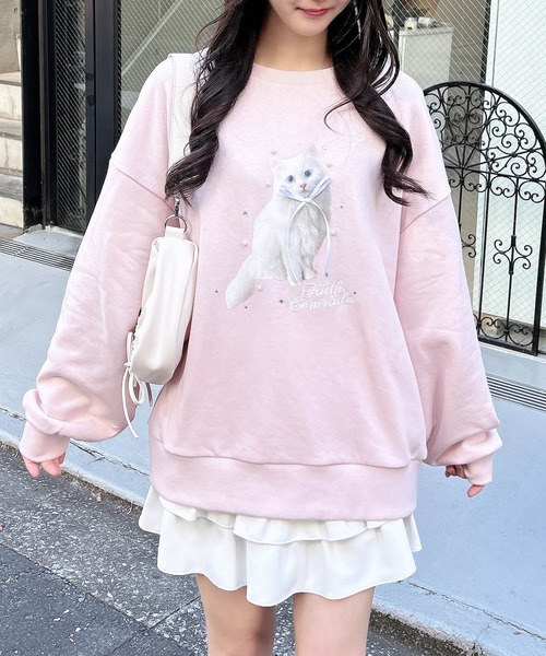 INGNI(イング)の「装飾リボン付ねこスウェットトップス(スウェット・レディース・オフホワイト/ライトピンク/オートミール・M)」の14枚目の写真