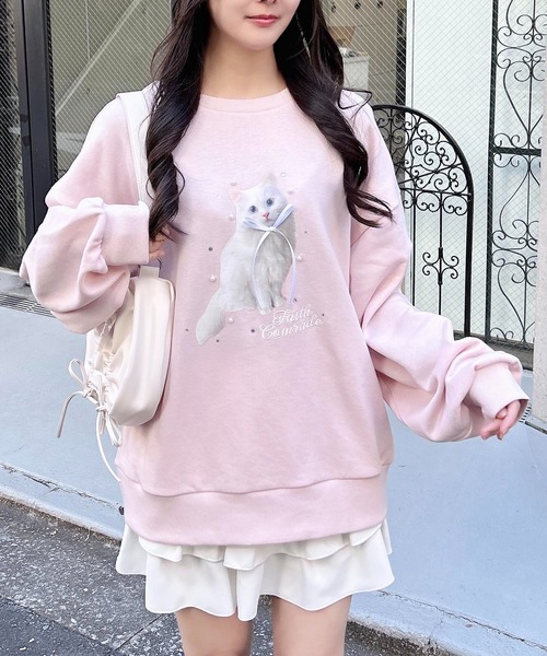 INGNI(イング)の「装飾リボン付ねこスウェットトップス(スウェット・レディース・オフホワイト/ライトピンク/オートミール・M)」の15枚目の写真