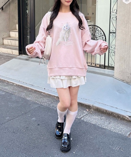 INGNI(イング)の「装飾リボン付ねこスウェットトップス(スウェット・レディース・オフホワイト/ライトピンク/オートミール・M)」の18枚目の写真
