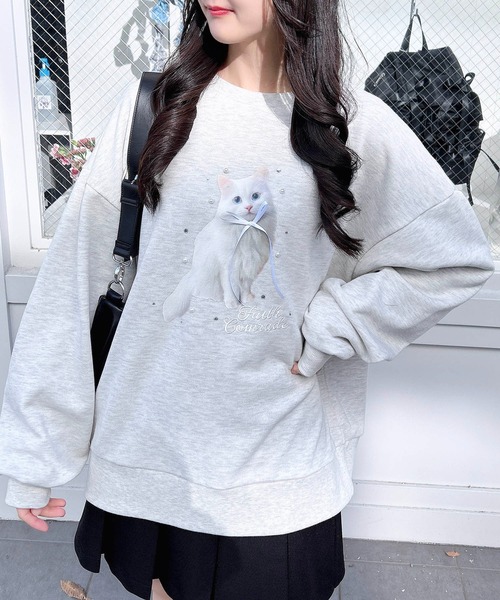 INGNI(イング)の「装飾リボン付ねこスウェットトップス(スウェット・レディース・オフホワイト/ライトピンク/オートミール・M)」の9枚目の写真