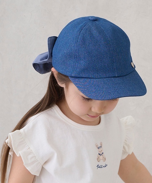 petit main（プティマイン）の「日除けリボン付きキャップ（キャップ・キッズ・ライトピンク/アイボリー/ベージュ/ブルー・54cm/50cm/52cm）」の3枚目の写真