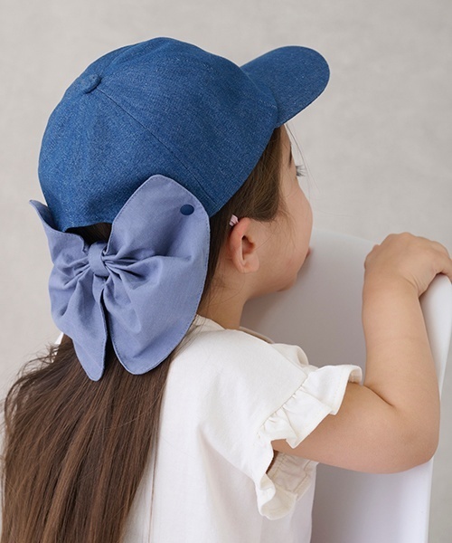 petit main（プティマイン）の「日除けリボン付きキャップ（キャップ・キッズ・ライトピンク/アイボリー/ベージュ/ブルー・54cm/50cm/52cm）」の8枚目の写真