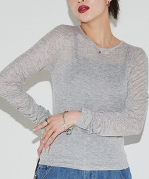 袖シャーリングシアーカットソー