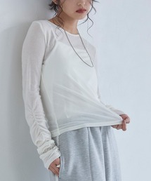 袖シャーリングシアーカットソー