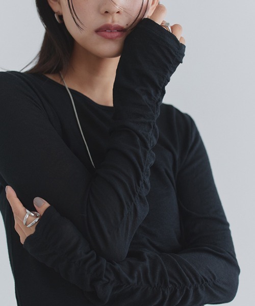 ECLAM(クラム)の「袖シャーリングシアーカットソー(Tシャツ/カットソー・レディース・ライトブルー/杢グレー/チャコール/アイボリー/ブラック・M)」の15枚目の写真