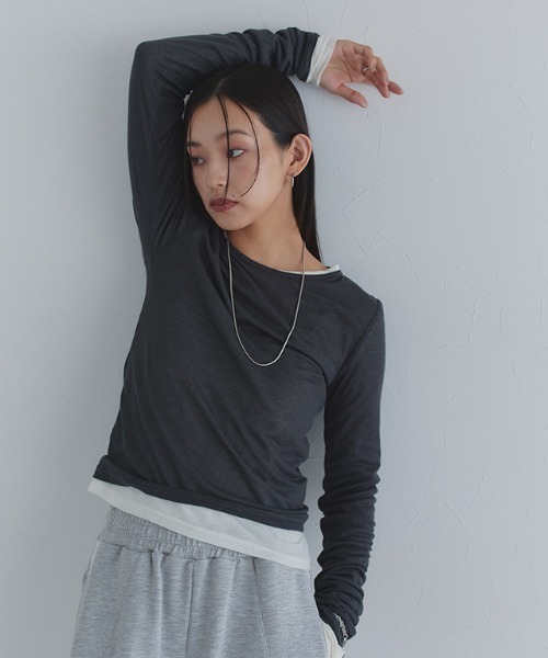 ECLAM(クラム)の「袖シャーリングシアーカットソー(Tシャツ/カットソー・レディース・ライトブルー/杢グレー/チャコール/アイボリー/ブラック・M)」の17枚目の写真