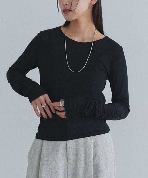 ECLAM(クラム)の「袖シャーリングシアーカットソー(Tシャツ/カットソー・レディース・ライトブルー/杢グレー/チャコール/アイボリー/ブラック・M)」の12枚目の写真