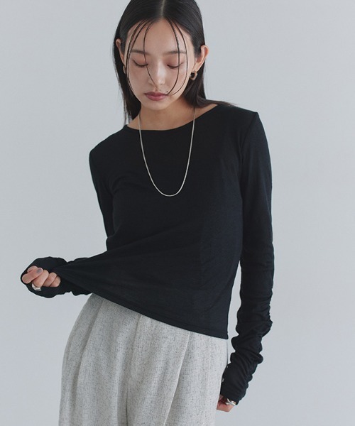 ECLAM(クラム)の「袖シャーリングシアーカットソー(Tシャツ/カットソー・レディース・ライトブルー/杢グレー/チャコール/アイボリー/ブラック・M)」の13枚目の写真