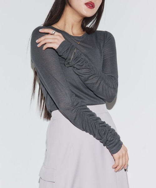 ECLAM(クラム)の「袖シャーリングシアーカットソー(Tシャツ/カットソー・レディース・ライトブルー/杢グレー/チャコール/アイボリー/ブラック・M)」の21枚目の写真