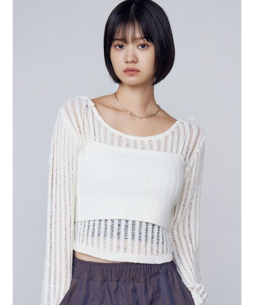 EMODA(エモダ)の「レイヤードシアーニット(ニット/セーター・レディース・ブラック/レッド/アイボリー・FREE)」の4枚目の写真