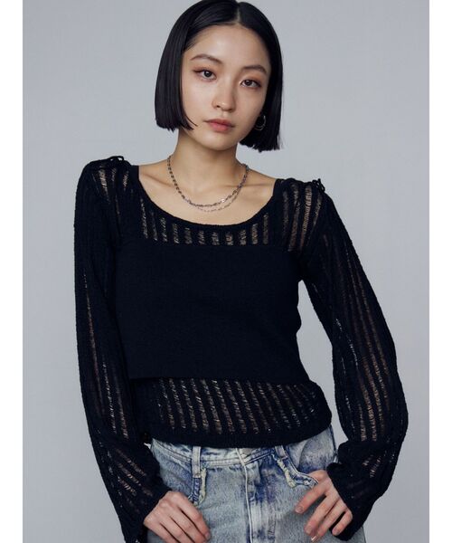 EMODA(エモダ)の「レイヤードシアーニット(ニット/セーター・レディース・ブラック/レッド/アイボリー・FREE)」の8枚目の写真