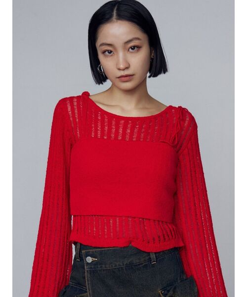 EMODA(エモダ)の「レイヤードシアーニット(ニット/セーター・レディース・ブラック/レッド/アイボリー・FREE)」の12枚目の写真