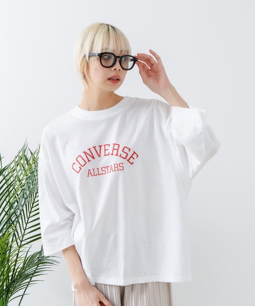 CONVERSE(コンバース)の「【CONVERSE/コンバース】8分袖 切り替えTシャツ(Tシャツ/カットソー・レディース・ライトグレー/ブラック/オフホワイト/エメラルド・MEDIUM/LARGE)」の2枚目の写真