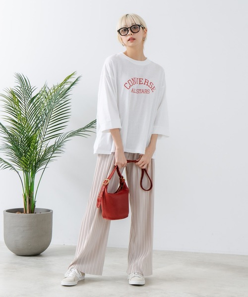 CONVERSE(コンバース)の「【CONVERSE/コンバース】8分袖 切り替えTシャツ(Tシャツ/カットソー・レディース・ライトグレー/ブラック/オフホワイト/エメラルド・MEDIUM/LARGE)」の5枚目の写真