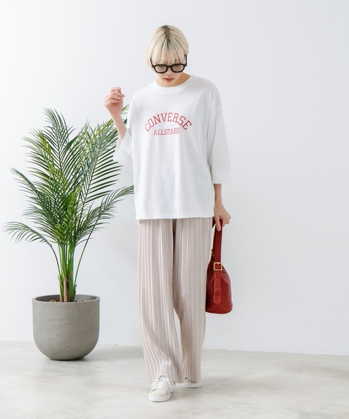 CONVERSE(コンバース)の「【CONVERSE/コンバース】8分袖 切り替えTシャツ(Tシャツ/カットソー・レディース・ライトグレー/ブラック/オフホワイト/エメラルド・MEDIUM/LARGE)」の6枚目の写真