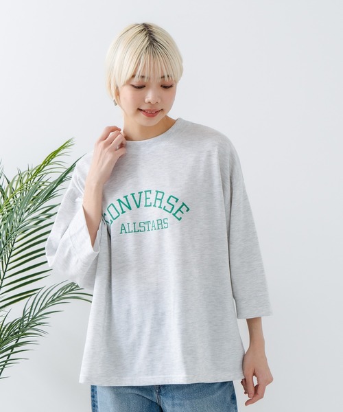 CONVERSE(コンバース)の「【CONVERSE/コンバース】8分袖 切り替えTシャツ(Tシャツ/カットソー・レディース・ライトグレー/ブラック/オフホワイト/エメラルド・MEDIUM/LARGE)」の19枚目の写真