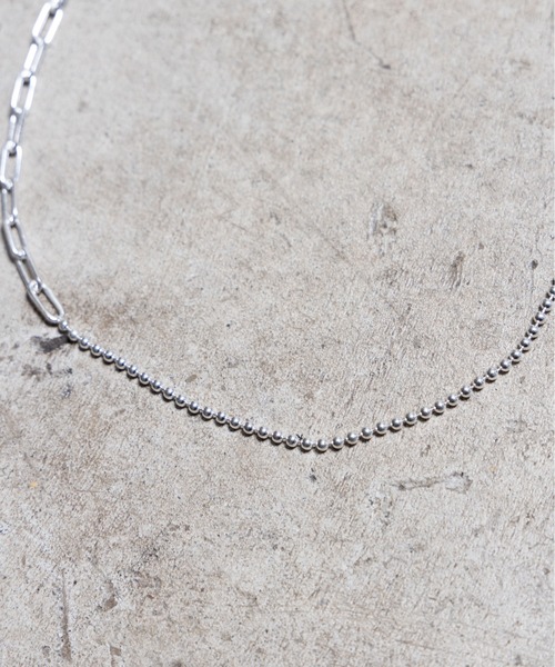 SILVER 925 BALL & CUT AZUKI CHAIN MIX NECKLACE(S):シルバー ボール