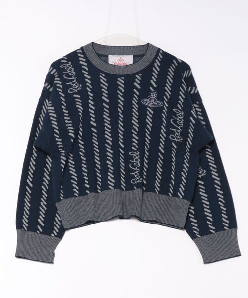 Vivienne Westwood(ヴィヴィアンウエストウッド)の「ロゴストライプジャカードプルオーバー(ニット/セーター・レディース・ミント/ネイビー・FREE)」の1枚目の写真