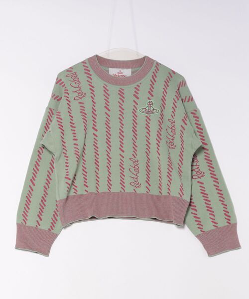 Vivienne Westwood(ヴィヴィアンウエストウッド)の「ロゴストライプジャカードプルオーバー(ニット/セーター・レディース・ミント/ネイビー・FREE)」の2枚目の写真