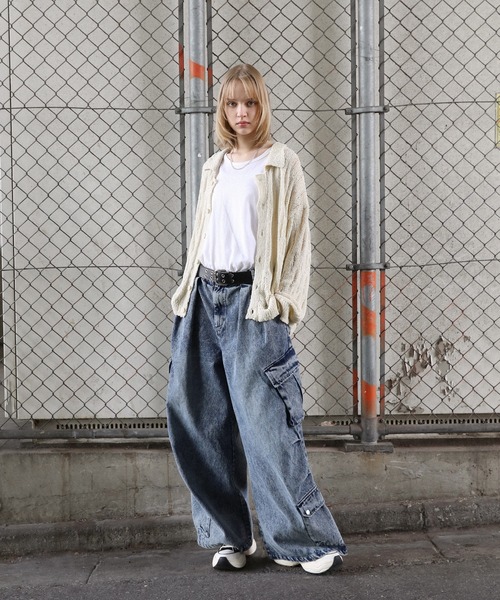 ROCHEM（ローシェン）の「ルーズシルエットダメージニットポロカーディガン（カーディガン/ボレロ・メンズ・チャコール/ホワイト/ブラック・XS/S/M/L）」の11枚目の写真