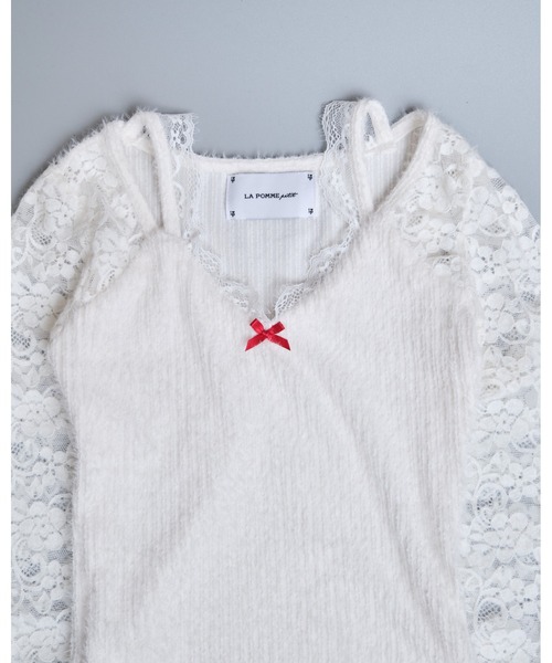 LA POMME petit(ラポミ・プチ)の「Red Ribbon Lace tops(Tシャツ/カットソー・レディース・ホワイト・FREE)」の9枚目の写真