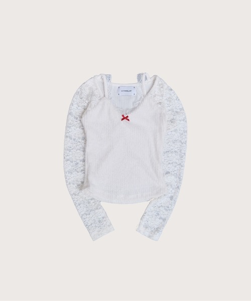 LA POMME petit(ラポミ・プチ)の「Red Ribbon Lace tops(Tシャツ/カットソー・レディース・ホワイト・FREE)」の10枚目の写真