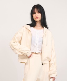 【Nora Lily】「elle」Line Gathering Sleeve Short Full zip Parka