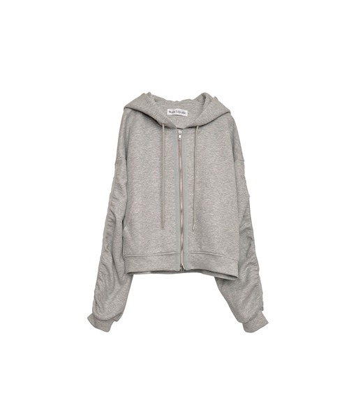 Nora Lily elle(ノラリリーエル)の「【Nora Lily】「elle」Line Gathering Sleeve Short Full zip Parka(パーカー・レディース・ヘザーグレー/オフホワイト/ブラック・FREE)」の5枚目の写真