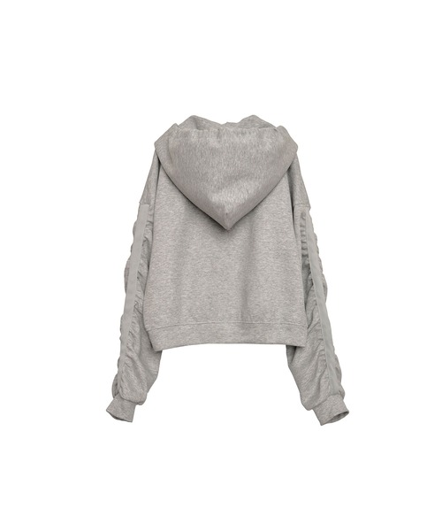 Nora Lily elle(ノラリリーエル)の「【Nora Lily】「elle」Line Gathering Sleeve Short Full zip Parka(パーカー・レディース・ヘザーグレー/オフホワイト/ブラック・FREE)」の4枚目の写真