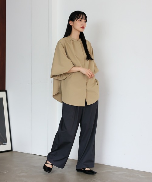 No Rule No Line(ノール-ルノーライン)の「ファインツイルワイドスラックス(スラックス・レディース・ブラック/チャコールグレー/グレー系その他2/ネイビー×ホワイト/ブラック×ホワイト/ネイビー・マルチサイズ)」の4枚目の写真