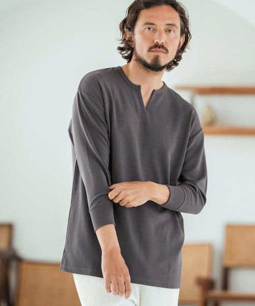 Magine(マージン)の「mlt5149-Fraise Stitch Fabric Keyneck T-shirt 7分袖Tシャツ(Tシャツ/カットソー・メンズ・ブラック/ホワイト/チャコール・44/46/48)」の22枚目の写真