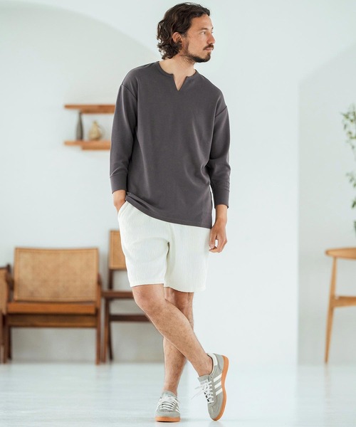 Magine(マージン)の「mlt5149-Fraise Stitch Fabric Keyneck T-shirt 7分袖Tシャツ(Tシャツ/カットソー・メンズ・ブラック/ホワイト/チャコール・44/46/48)」の20枚目の写真