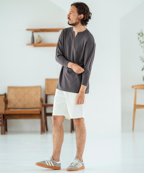Magine(マージン)の「mlt5149-Fraise Stitch Fabric Keyneck T-shirt 7分袖Tシャツ(Tシャツ/カットソー・メンズ・ブラック/ホワイト/チャコール・44/46/48)」の18枚目の写真
