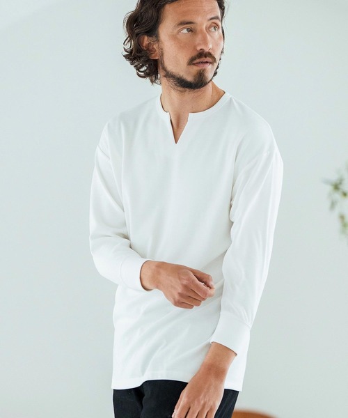 Magine(マージン)の「mlt5149-Fraise Stitch Fabric Keyneck T-shirt 7分袖Tシャツ(Tシャツ/カットソー・メンズ・ブラック/ホワイト/チャコール・44/46/48)」の17枚目の写真