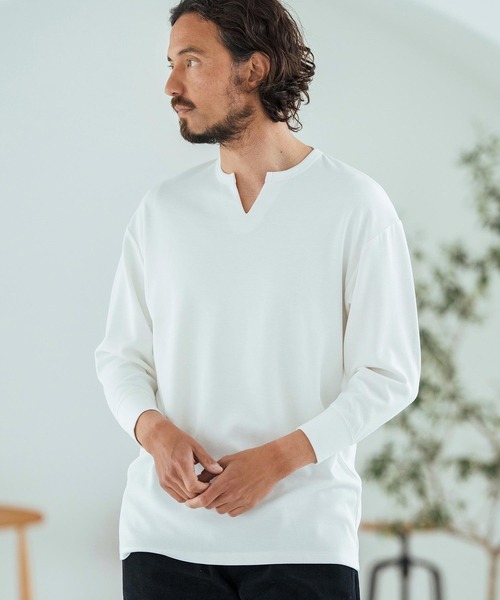 Magine(マージン)の「mlt5149-Fraise Stitch Fabric Keyneck T-shirt 7分袖Tシャツ(Tシャツ/カットソー・メンズ・ブラック/ホワイト/チャコール・44/46/48)」の16枚目の写真
