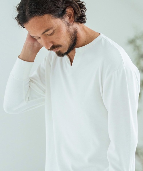 Magine(マージン)の「mlt5149-Fraise Stitch Fabric Keyneck T-shirt 7分袖Tシャツ(Tシャツ/カットソー・メンズ・ブラック/ホワイト/チャコール・44/46/48)」の15枚目の写真