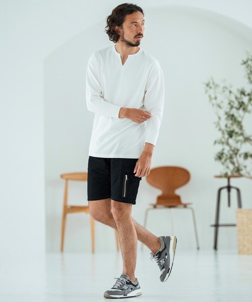 Magine(マージン)の「mlt5149-Fraise Stitch Fabric Keyneck T-shirt 7分袖Tシャツ(Tシャツ/カットソー・メンズ・ブラック/ホワイト/チャコール・44/46/48)」の14枚目の写真
