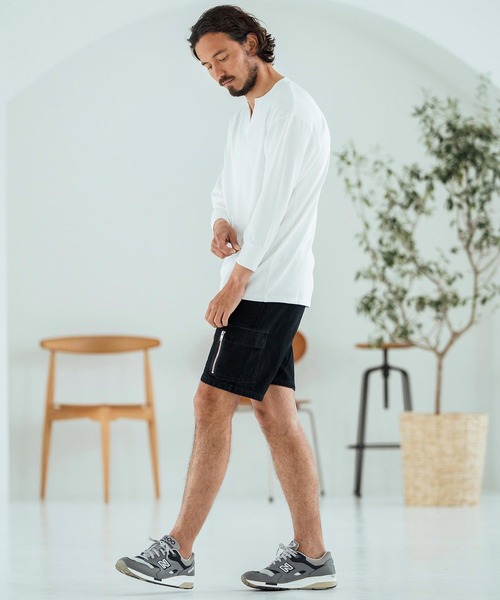 Magine(マージン)の「mlt5149-Fraise Stitch Fabric Keyneck T-shirt 7分袖Tシャツ(Tシャツ/カットソー・メンズ・ブラック/ホワイト/チャコール・44/46/48)」の13枚目の写真