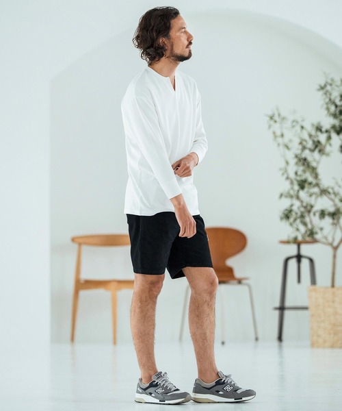 Magine(マージン)の「mlt5149-Fraise Stitch Fabric Keyneck T-shirt 7分袖Tシャツ(Tシャツ/カットソー・メンズ・ブラック/ホワイト/チャコール・44/46/48)」の12枚目の写真